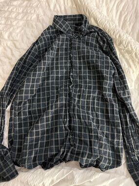 Banana Republic Navy and Gray Plaid Button-Down Shirt